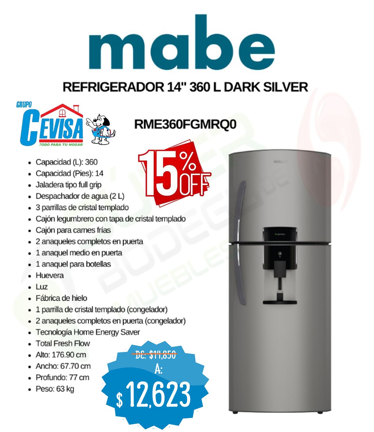 REFRIGERADOR MABE 14&quot; RME360FGMRQ