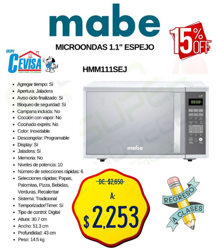 MICROONDAS MABE 1.1&quot; HMM111SEJ