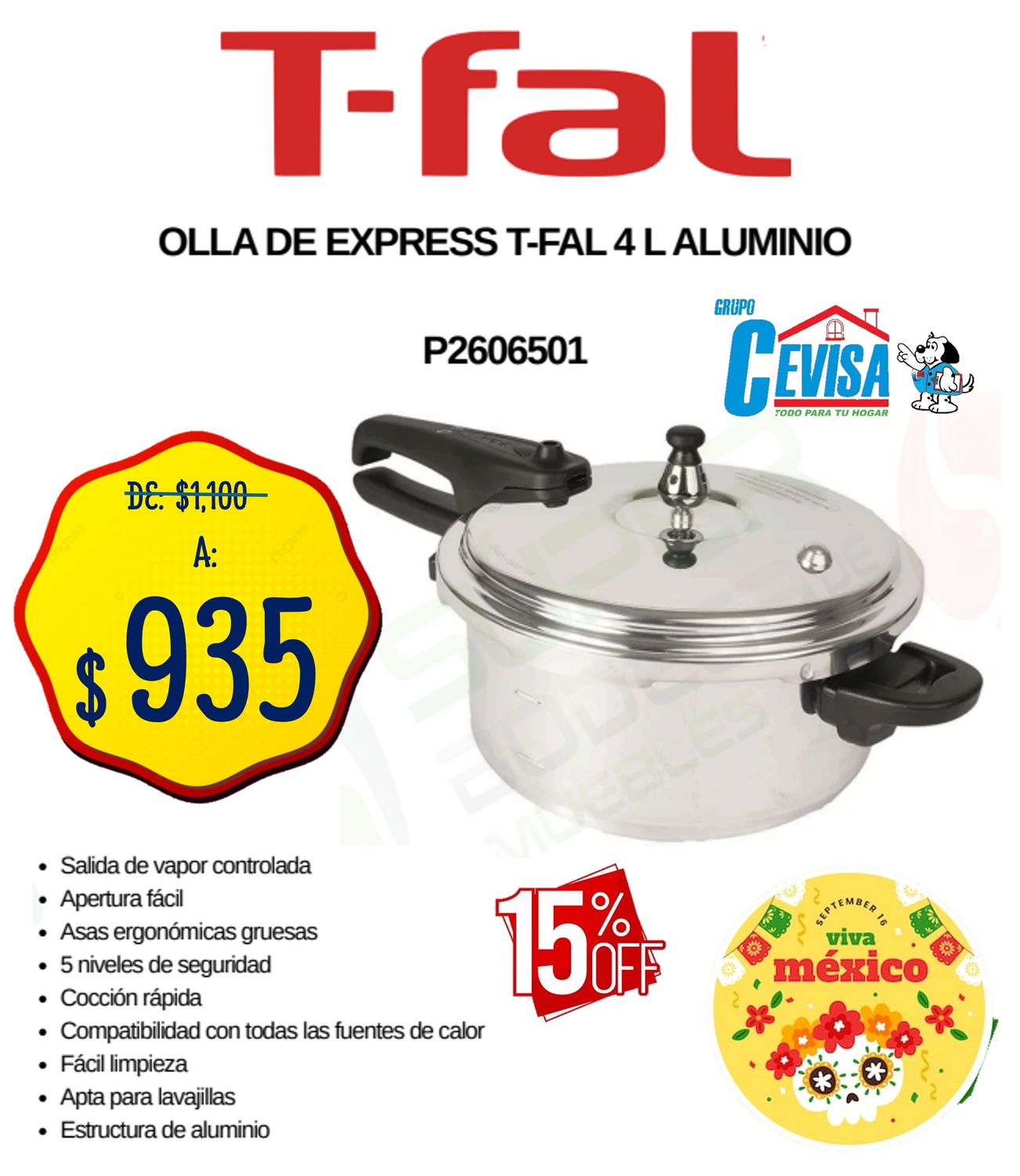 OLLA DE PRESION 4 L T-FAL P2606501
