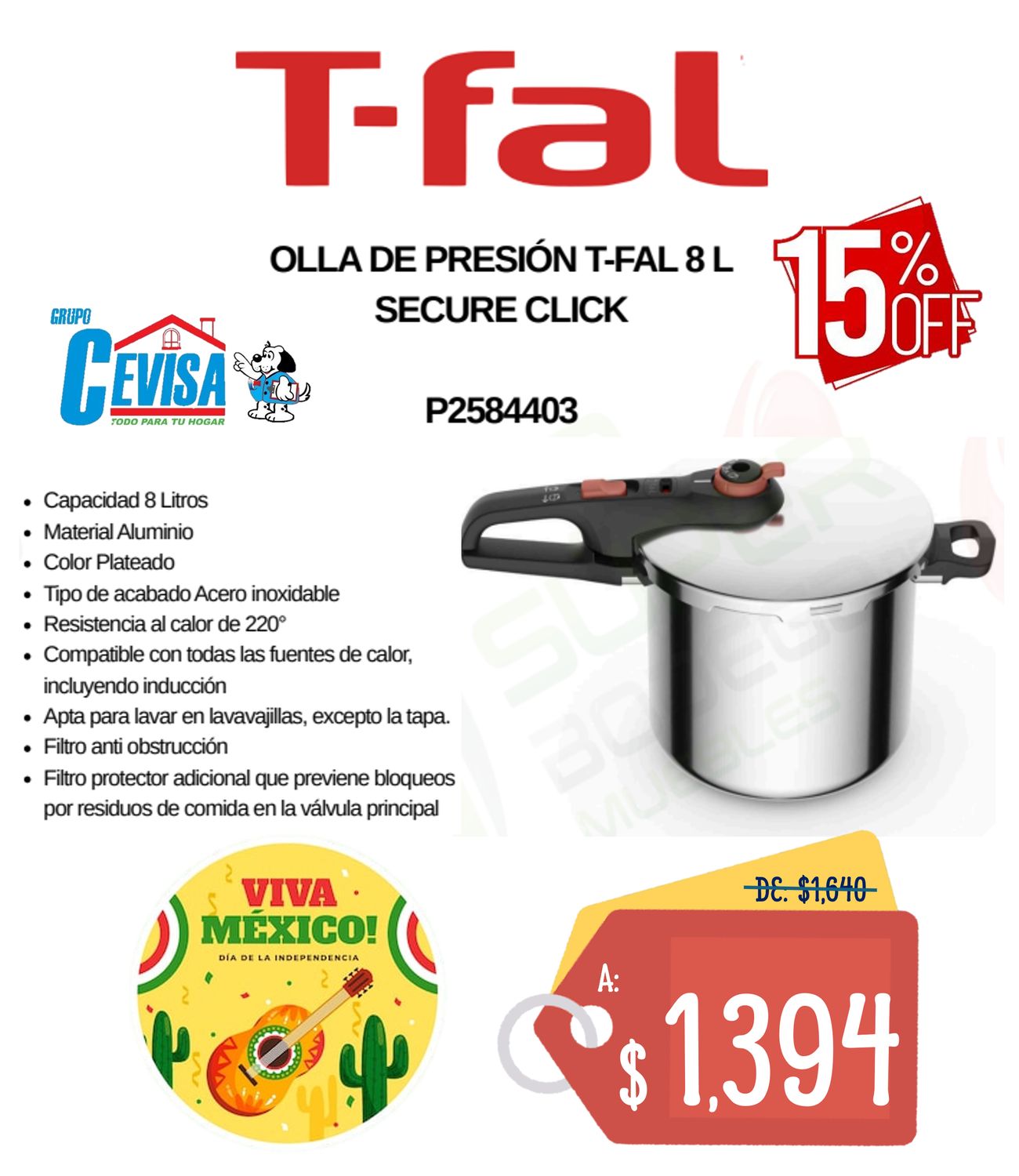 OLLA DE PRESION 8 L T-FAL 92180PC