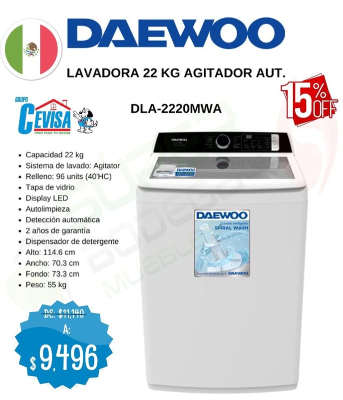LAVADORA DAEWOO 22 KG DLA-2220MWA