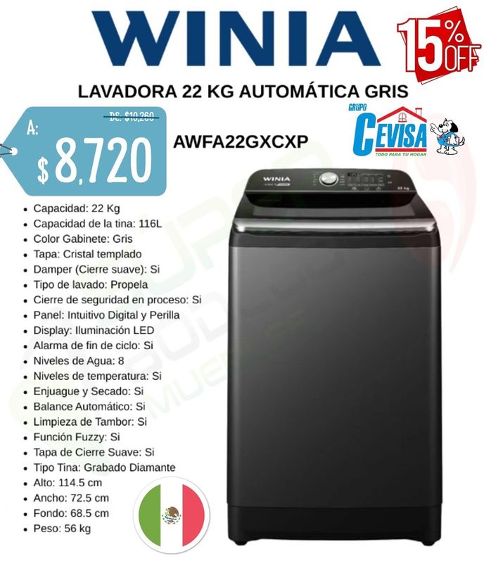LAVADORA WINIA 22 KG AWFA22GXCXP