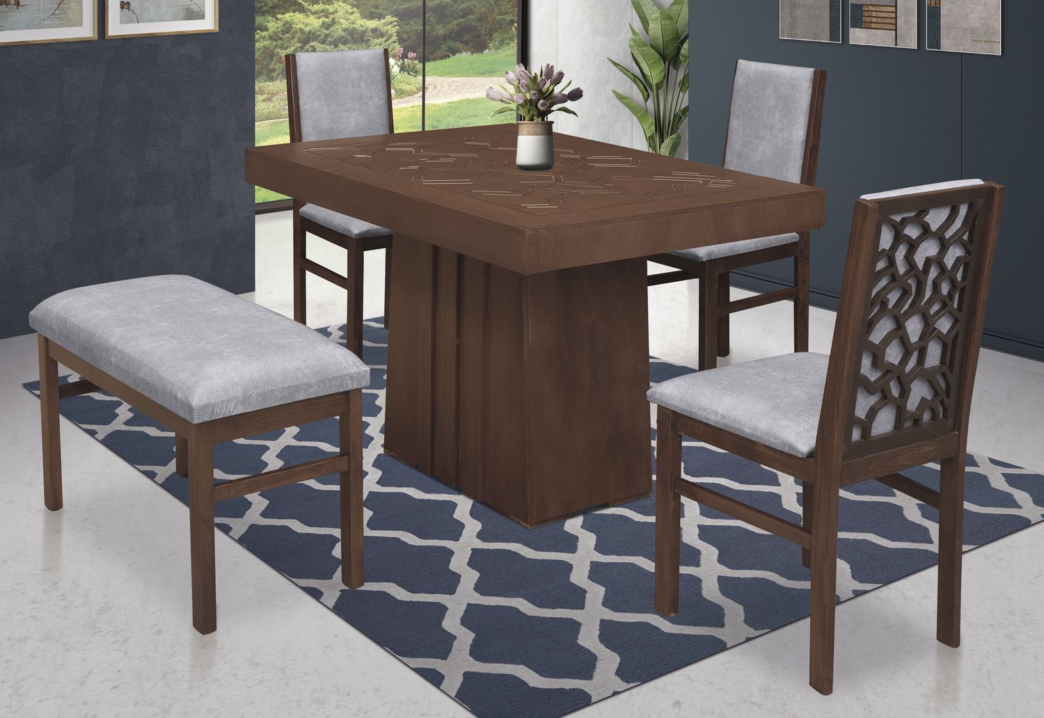 ANTECOMEDOR TORY DE 3 SILLAS Y 1 BANCA