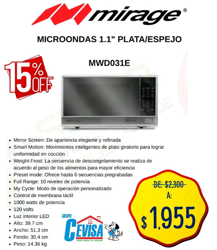 MICROONDAS MIRAGE 1.1&quot; MWD031E
