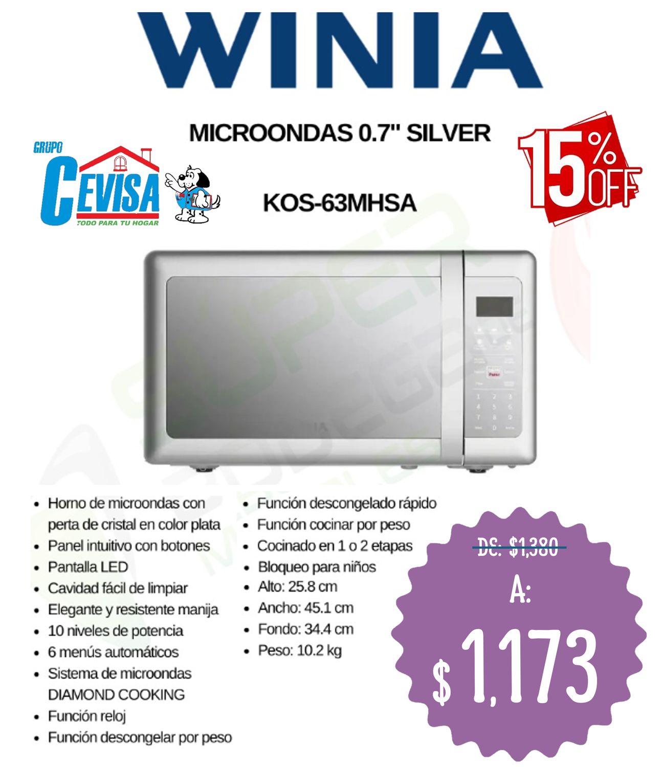 MICROONDAS WINIA  0.7&quot; KOS-63MHS