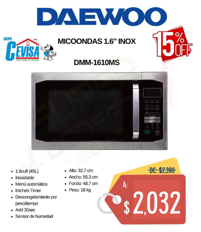 MICROONDAS DAEWOO 1.6&quot; DMM-1610MS