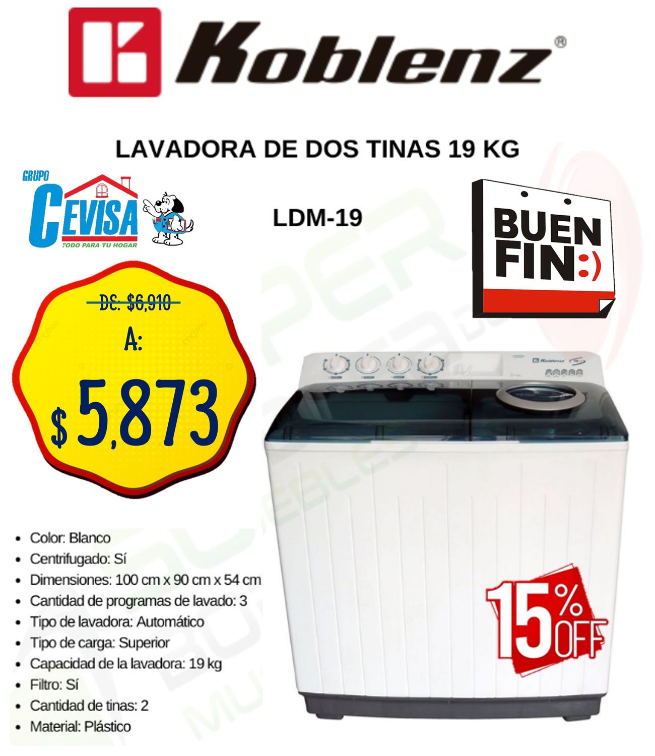 LAVADORA KOBLENZ 19 KG LDM-19B LAVADORA KOBLENZ 19 KG LDM-19B