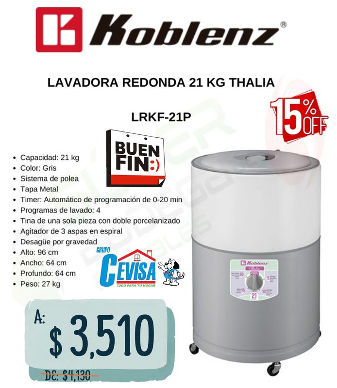 LAVADORA KOBLENZ 21 KG THALIA LRKF-21P