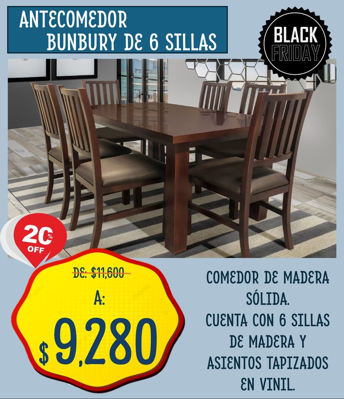 ANTECOMEDOR BUNBURY DE 6 SILLAS