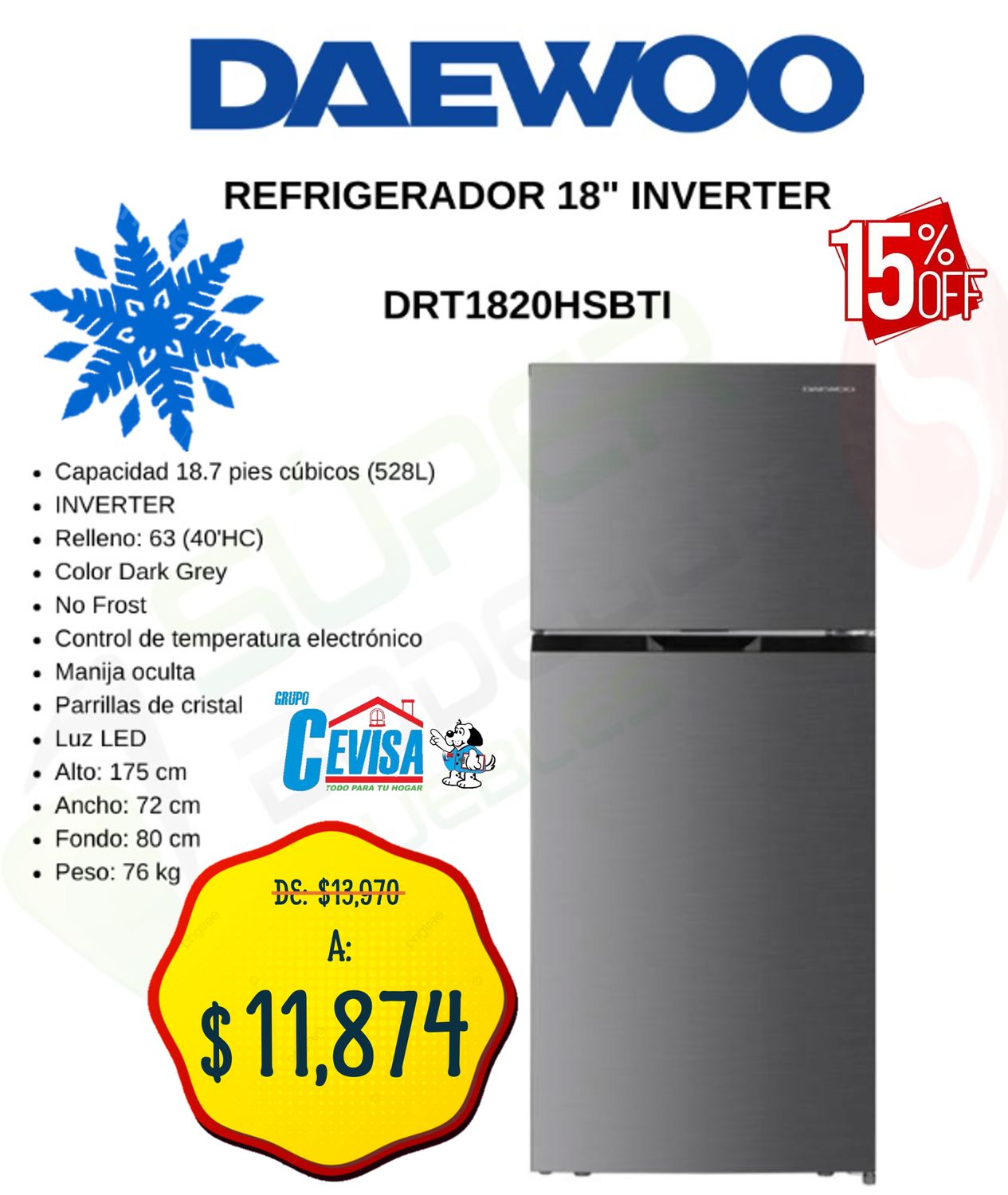REFRIGERADOR DAEWOO 18" DRT-1820HSB