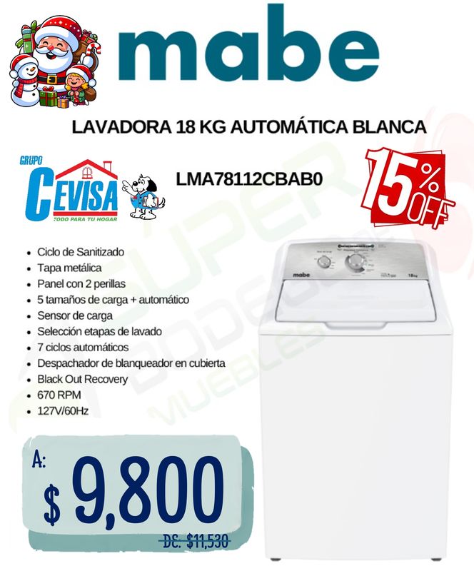 LAVADORA MABE 18 KG LMA78112CBAB0