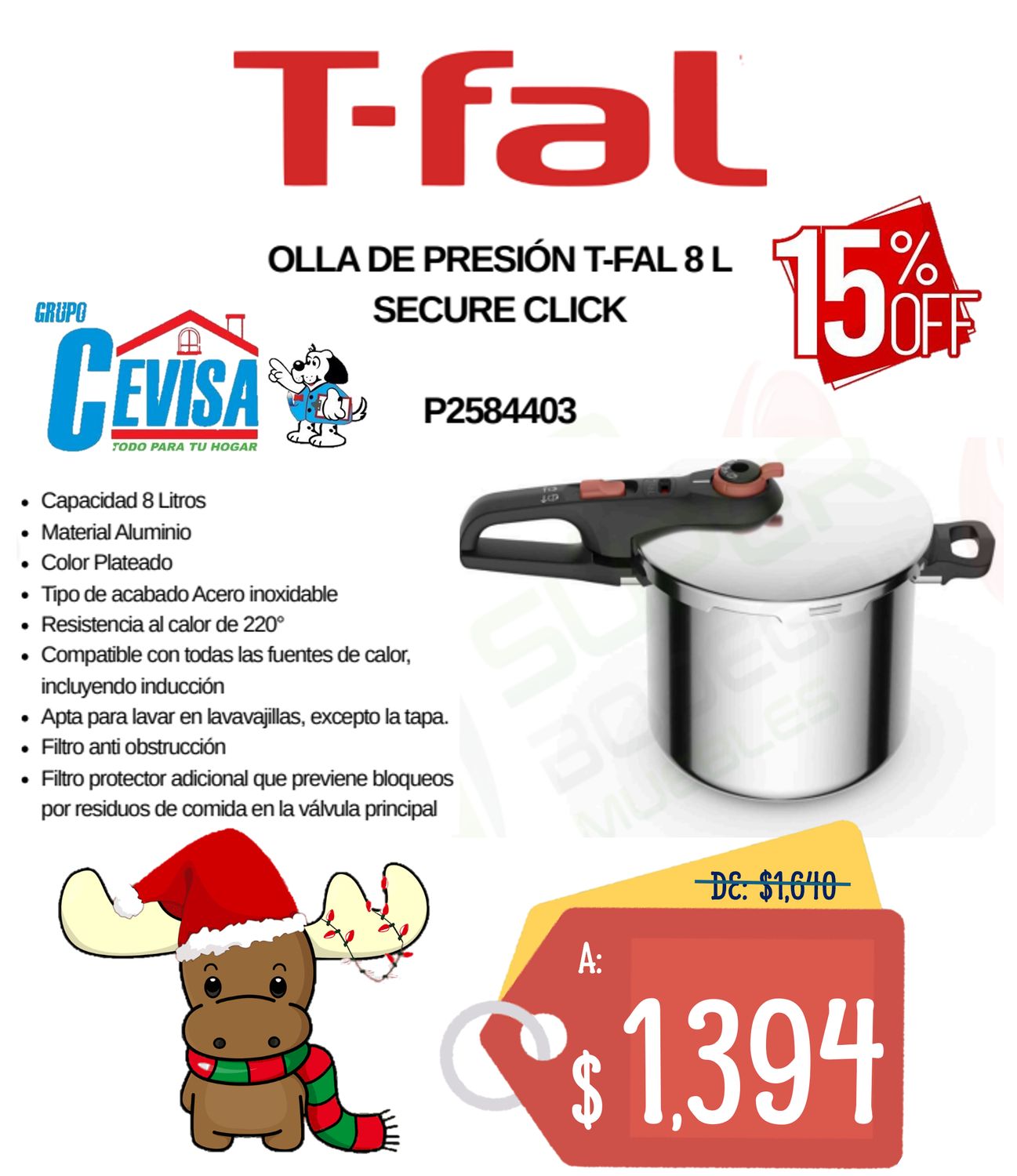 OLLA DE PRESION 8 L T-FAL 92180PC