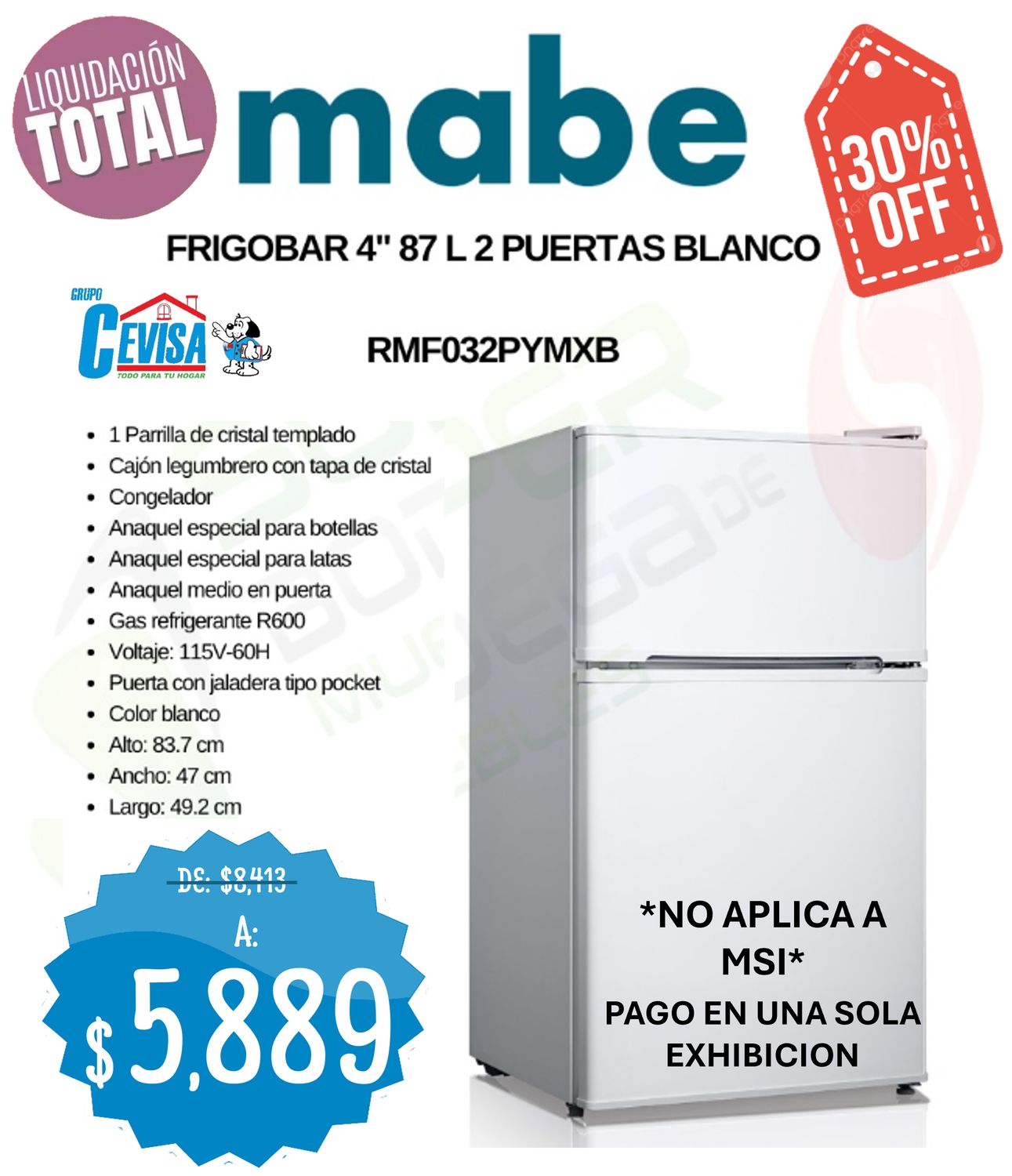 FRIGOBAR MABE 87 L RMF032PYMXB