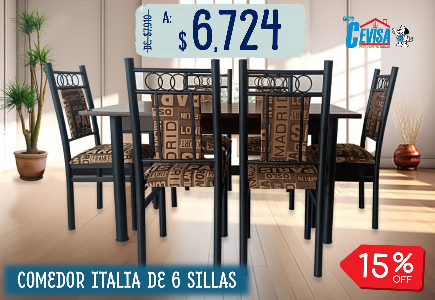 ANTECOMEDOR ITALIA DE 6 SILLAS