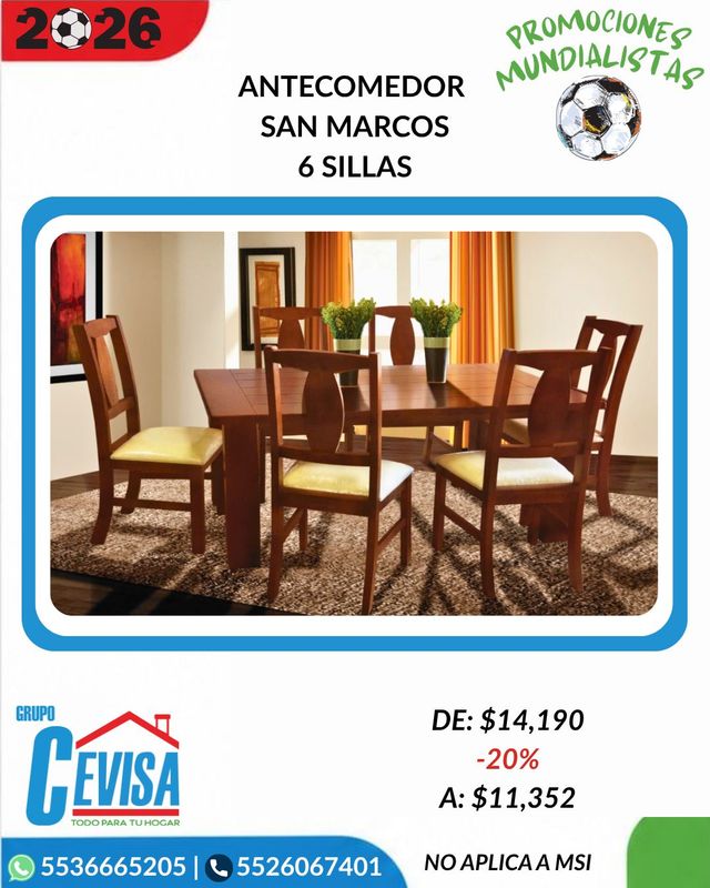 ANTECOMEDOR SAN MARCOS DE 6 SILLAS