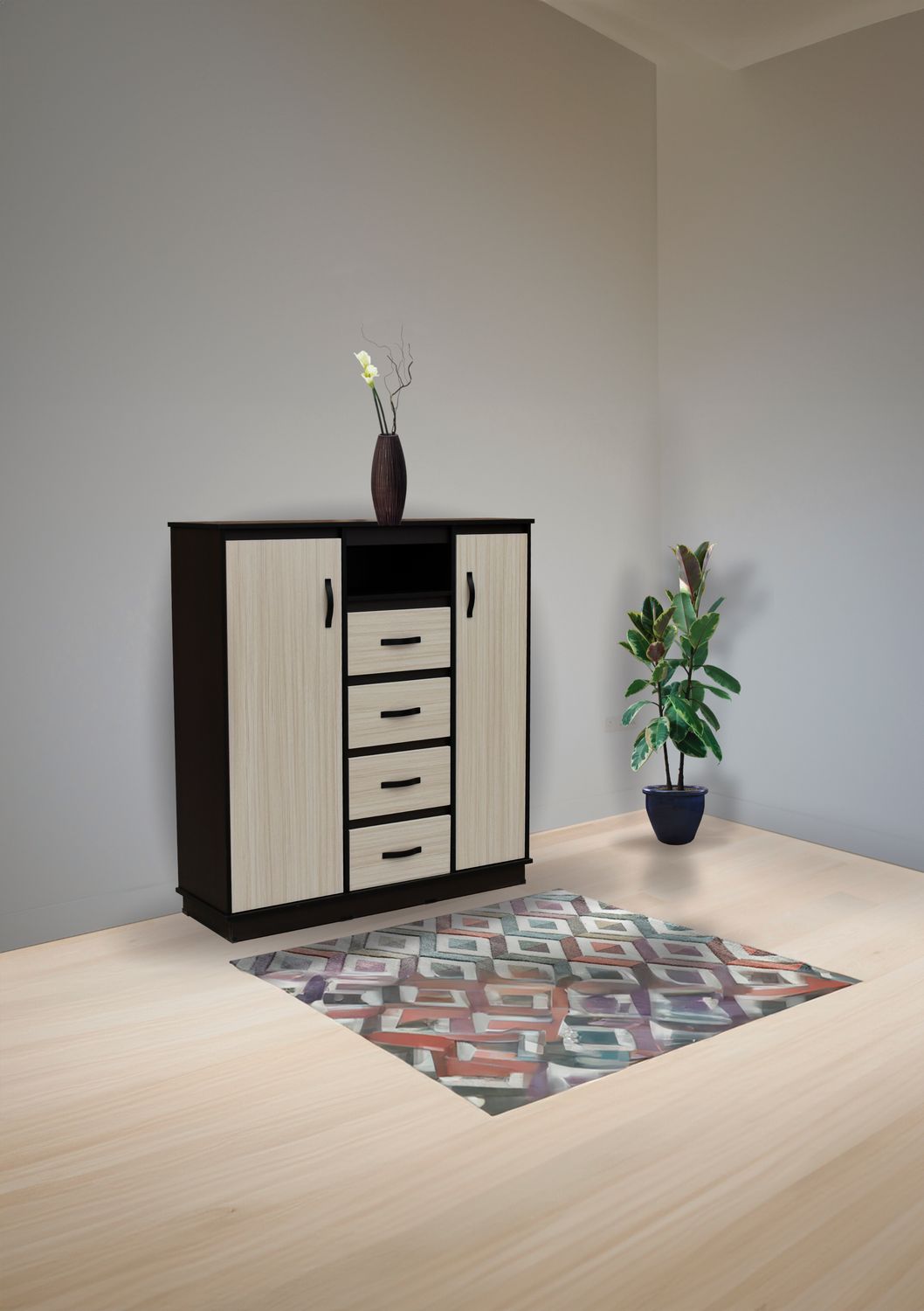 COMODA BRONZE DE 2 PUERTA Y 4 CAJONES