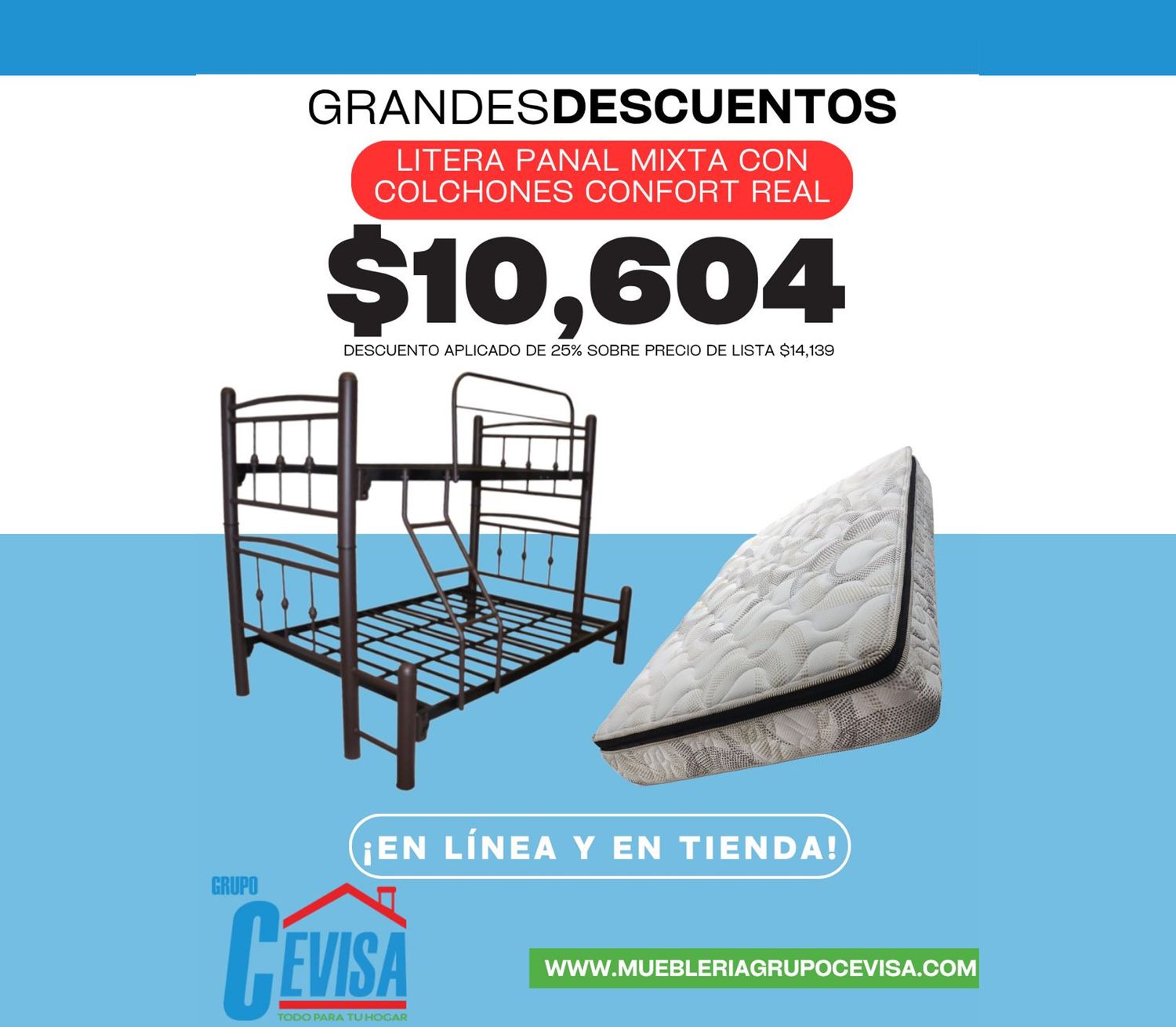 LITERA PANAL MIXTA + COLCHON CONFORT REAL MAT. + COLCHON CONFORT REAL IND.