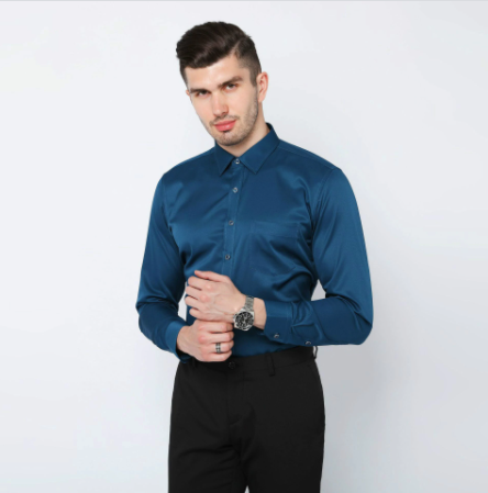 Men&#39;s Elastic Long Sleeve Shining Korean Slimming Solid Leisure Business Smart Casual Shirts Non-iron Formal Dress Shirt