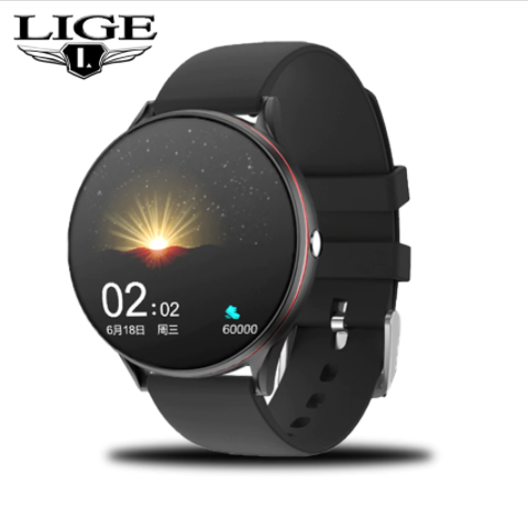 LIGE 2020 New Full Touch Screen Smart Watch Men Heart Rate Blood Pressure Monitor Sport Multi-Function Waterproof Smartwatch+Box