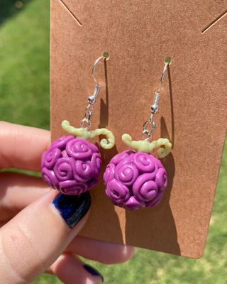 One Piece - Luffy&#39;s Devil Fruit Earrings, Polymer Clay (Handmade)