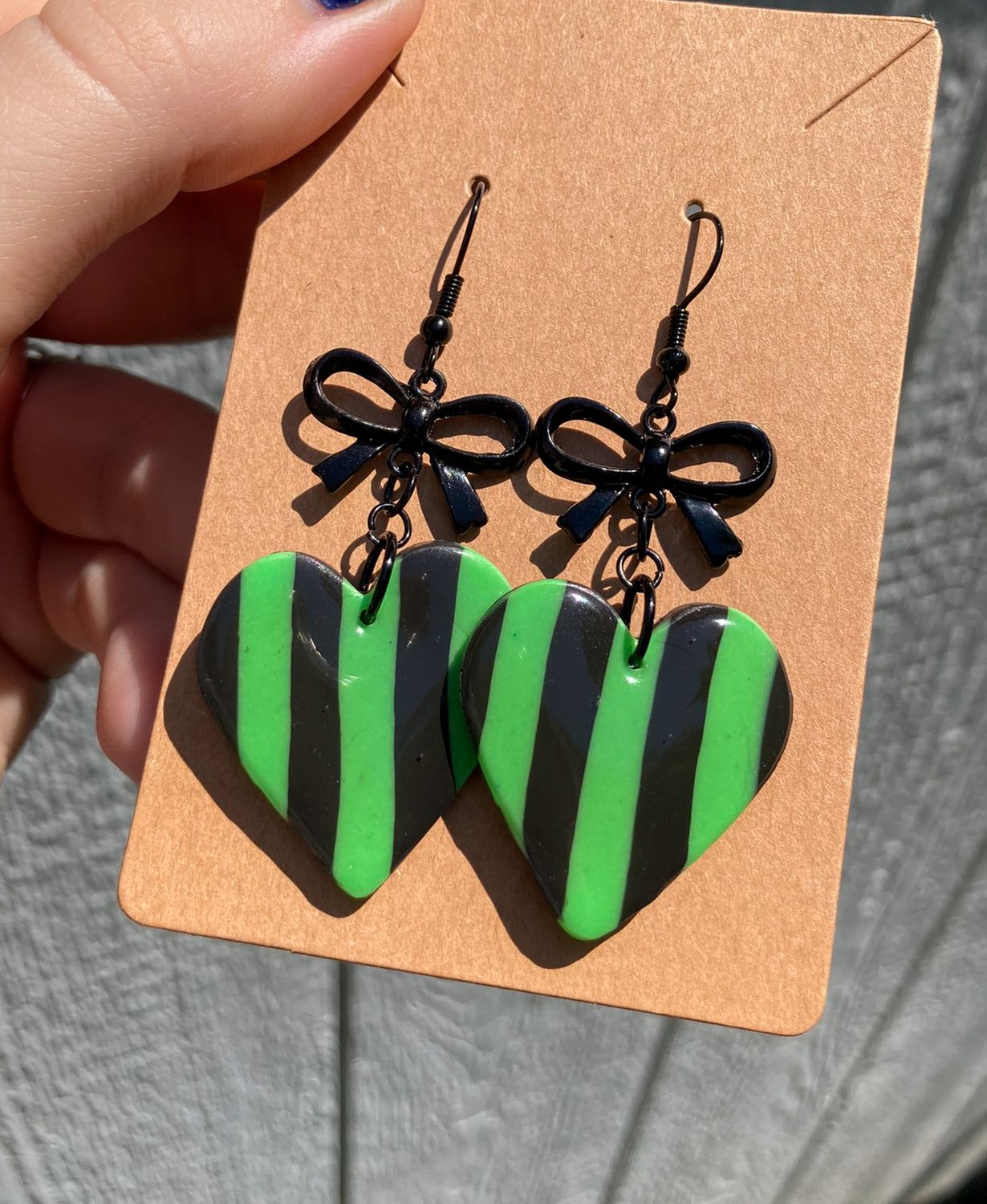 Stripey Hearts Earrings, Handmade Polymer Clay, Style: Large Hearts
