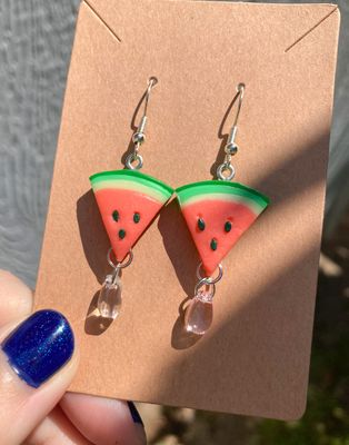 Watermelon Triangle Slice Polymer Clay (Handmade) Stainless Earrings