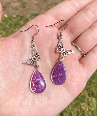 Iridescent Purple Teardrop Butterfly Earrings