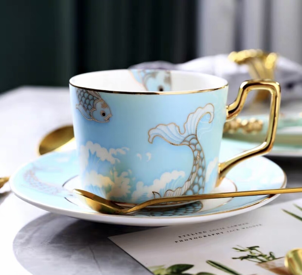 Koi Teacup Set, Color: Blue