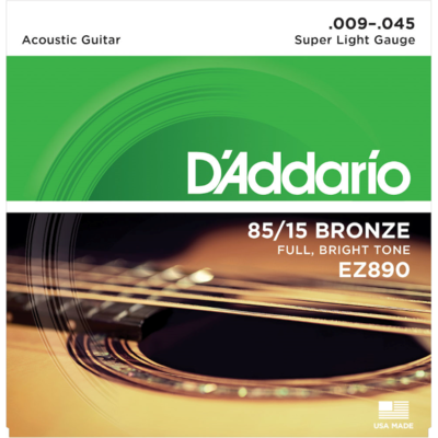 EZ890 85/15 Bronze Acoustic Guitar Strings, Super Light, 09-45