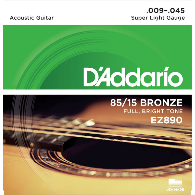 D&#39;Addario EZ890 85/15 Bronze Acoustic Guitar Strings, Super Light, 09-45
