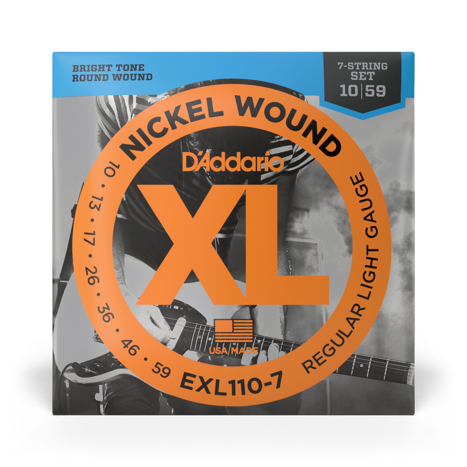 10-59 Regular Light 7-String, XL Nickel Electric Guitar Strings EXL110-7