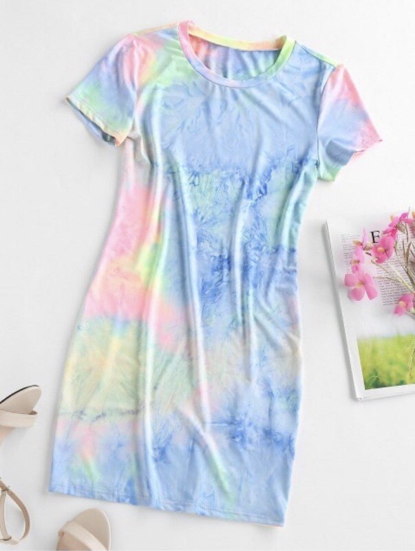 Tie Dye Bodycon Shoulder Dress
