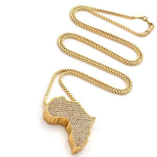 Old School Design African Continent Pendant Necklace in 14K Gold