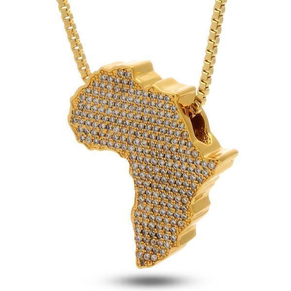 Old School Design African Continent Pendant Necklace in 14K Gold