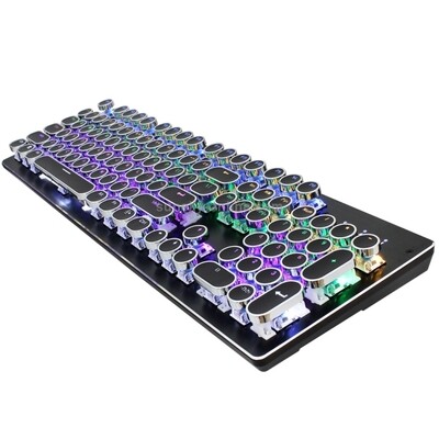 HXSJ V800 Punk Round Cap 104 Keys Colorful Backlit Blue Axis Mechanical Wired Gaming Keyboard