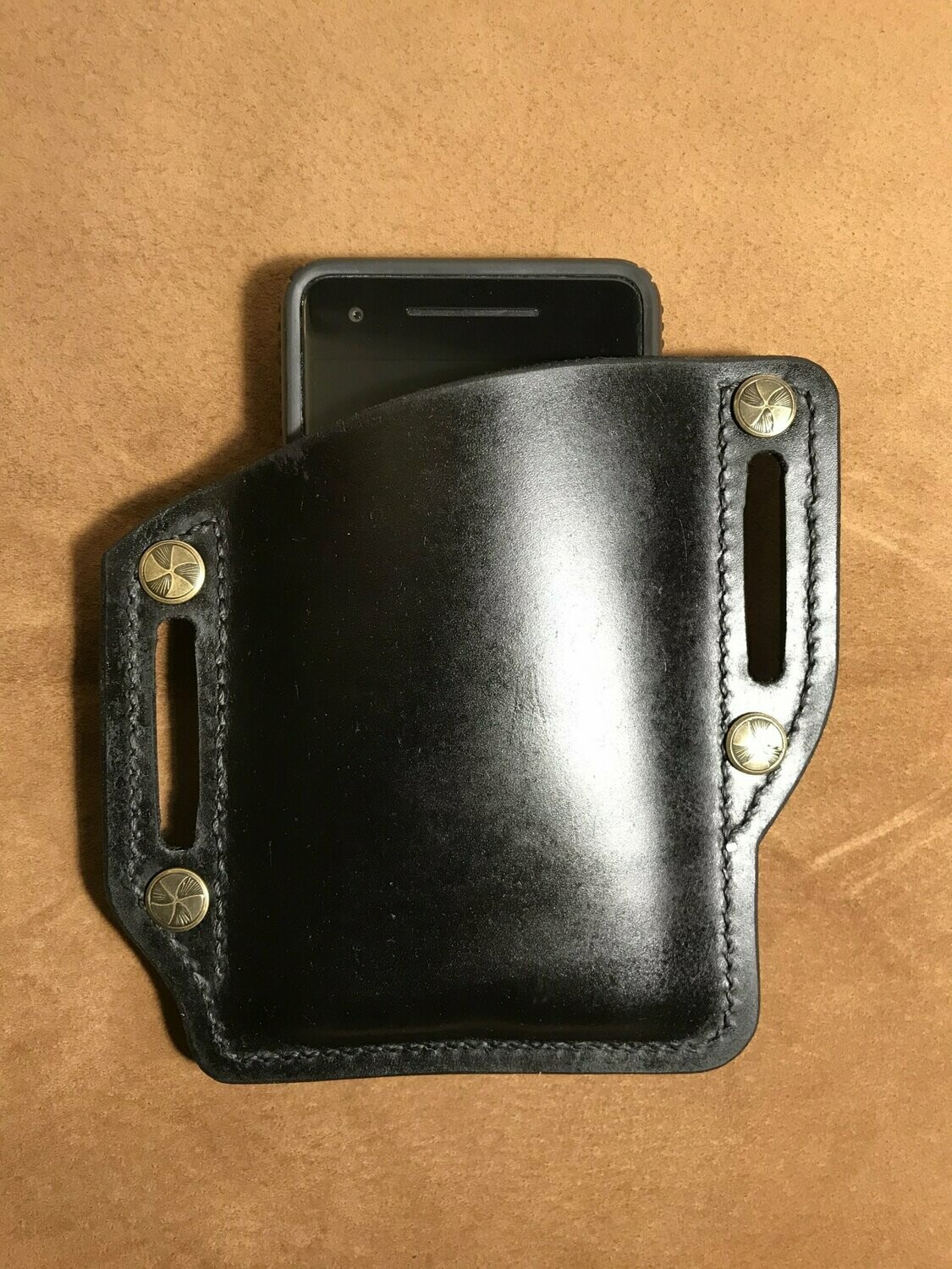 Tough Enough phone pouch-Antiqued brass accents-RIGHT