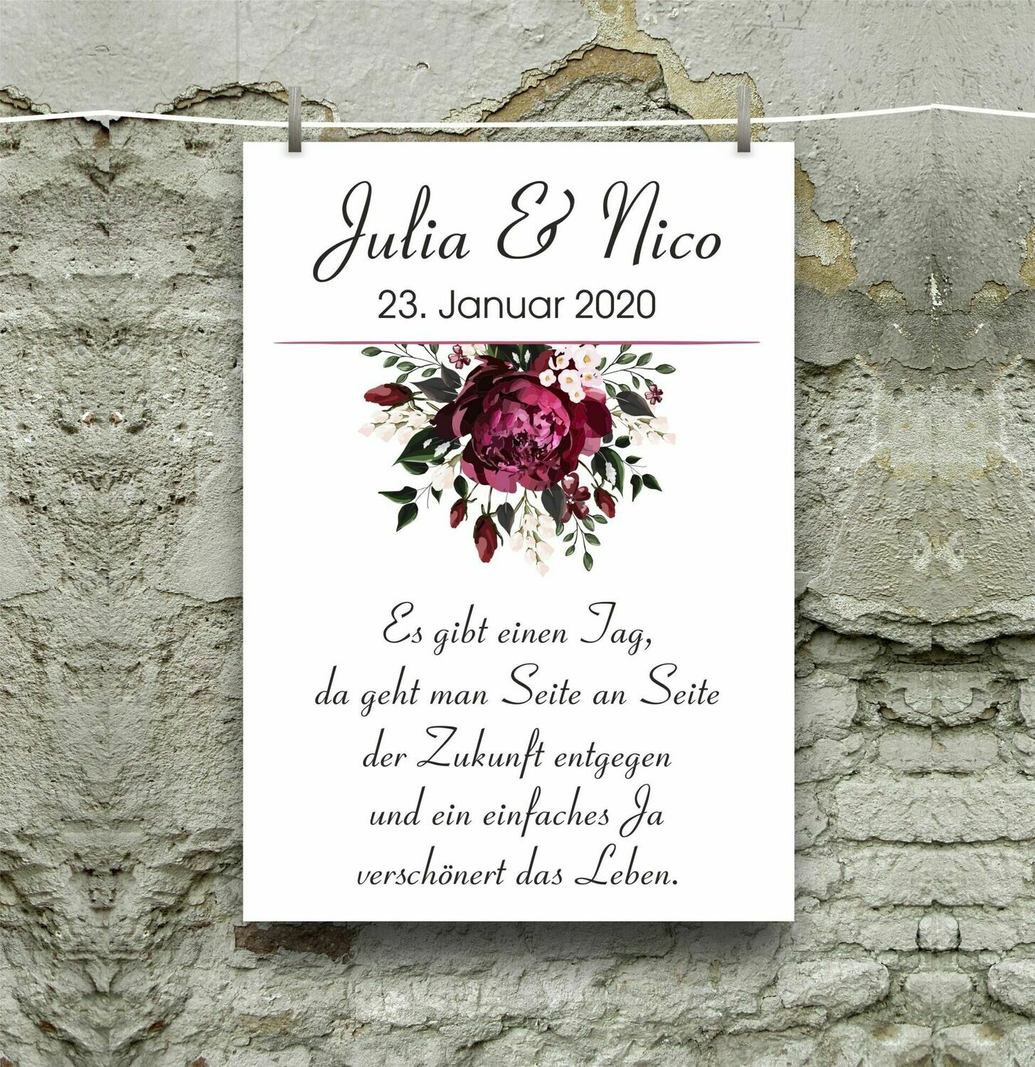 Personalisiertes Poster, Hochzeitsspruch, Hochzeit floral, Größe DIN A4