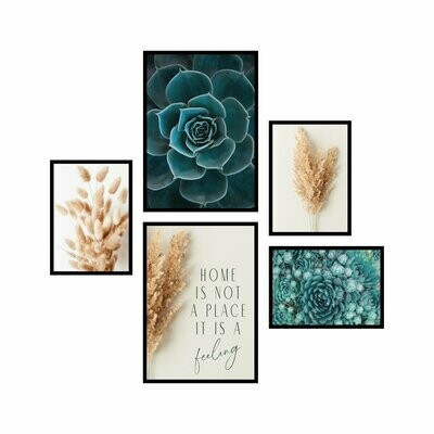 Premium Poster 5er Set | Boho Pampas Home | 3x DIN A4 und 2x DIN A3