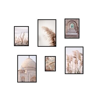 Premium Poster 6er Set | Boho Pampas Taj Mahal | 3x DIN A3, 2x DIN A4 und 1x DIN A5