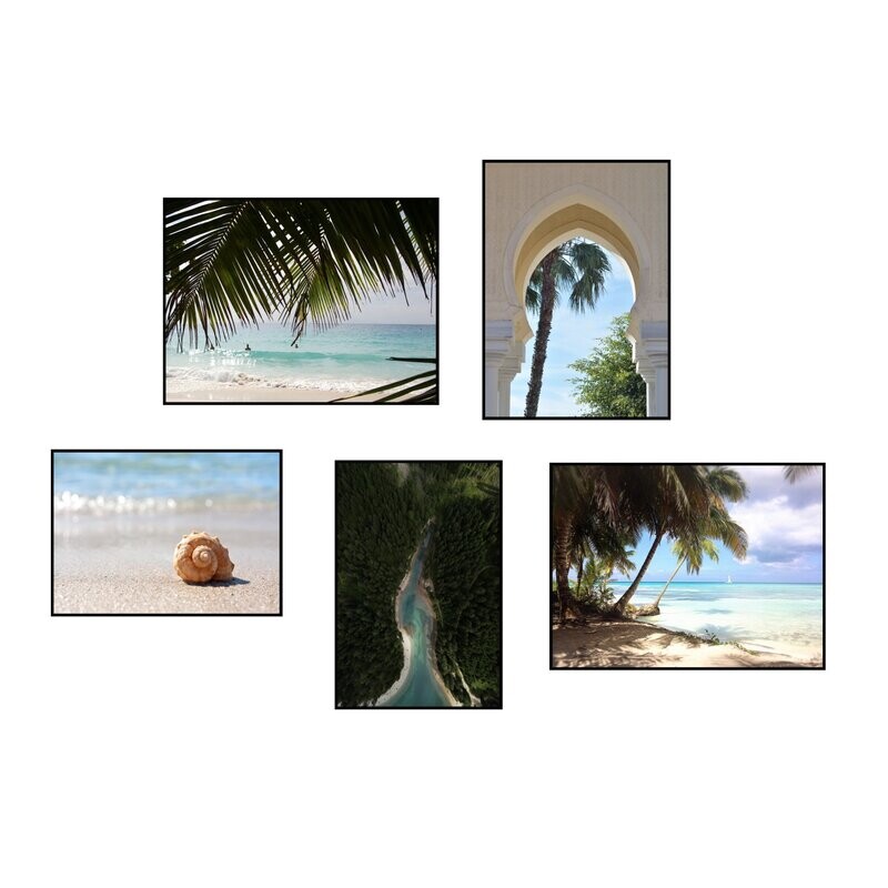 Premium Poster 5er Set | Strand Karibik | 3x DIN A4 und 2x DIN A3