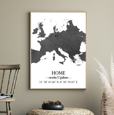 Personalisiertes Poster | Weltkarte Home | Größe DIN A4 oder DIN A3