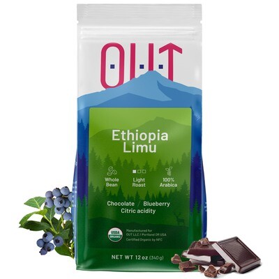 OUT Light Roast Organic Coffee from Limu Ethiopia, 12 oz