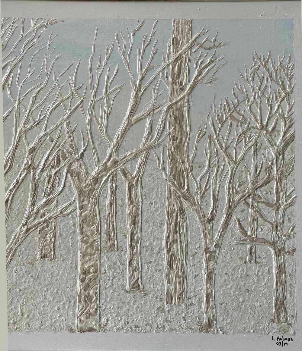 Original painting of white treescape by Linda Holmes of Gabriola Island BC