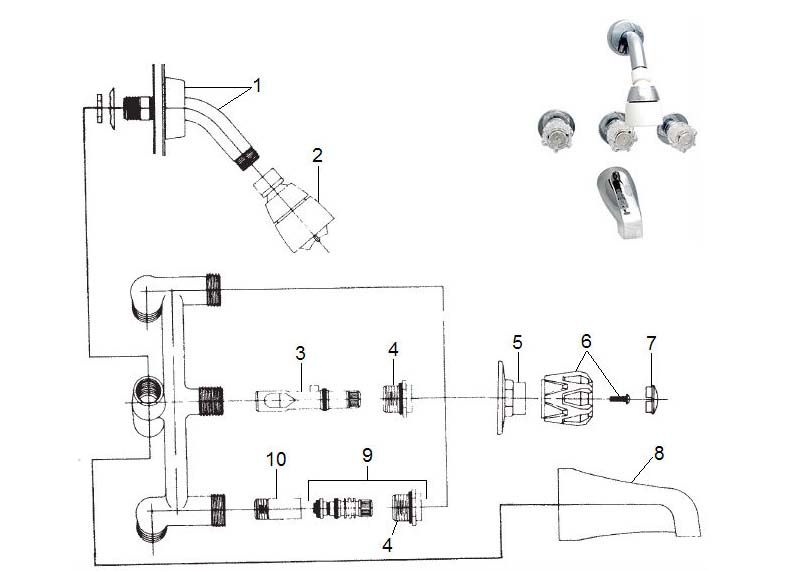 THREE HANDLE TUB &amp; SHOWER DIVERTER (Phoenix)