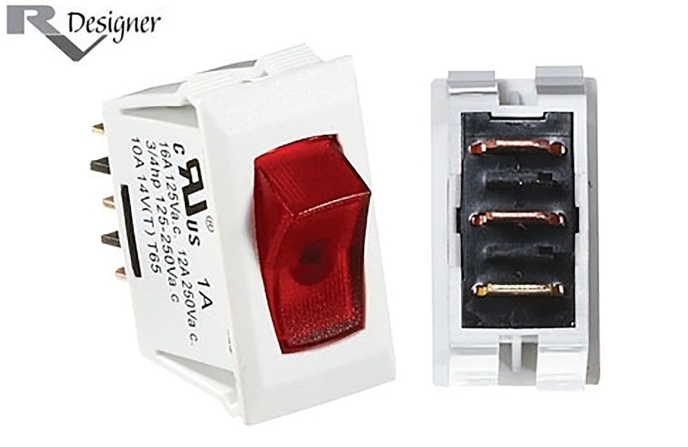 SWITCH  w/RED ROCKER, Color: White 10-AMP (S241)