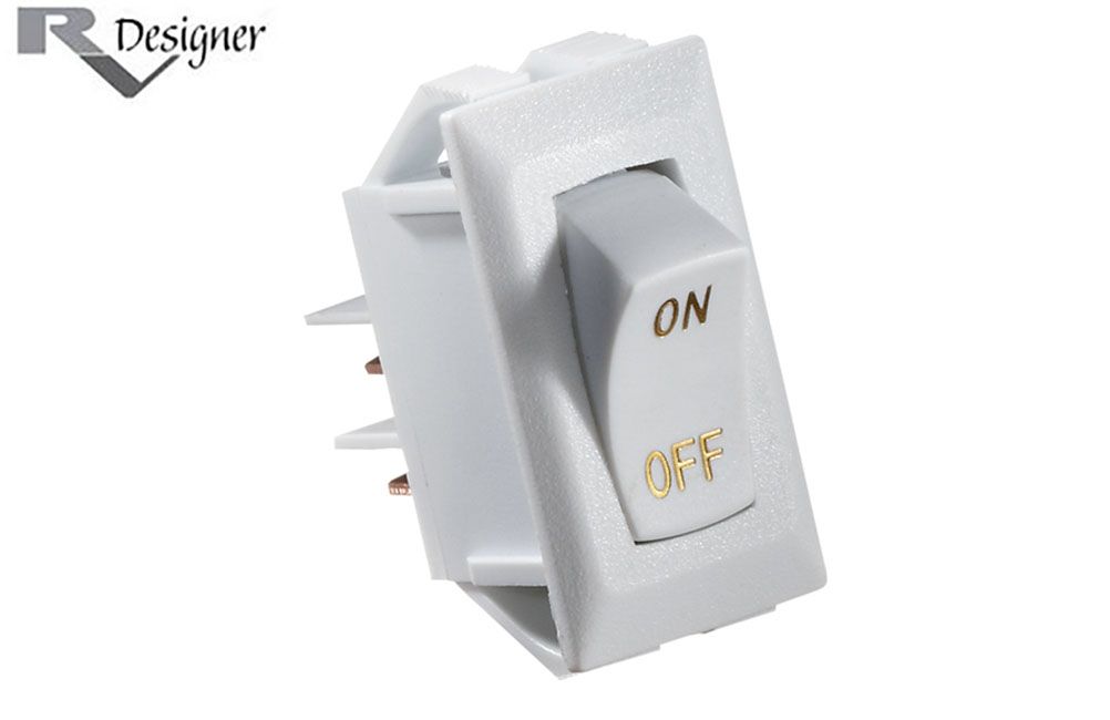 ROCKER SWITCH w/GOLD/SILVER TEXT, Color: White w/Gold text (S265)