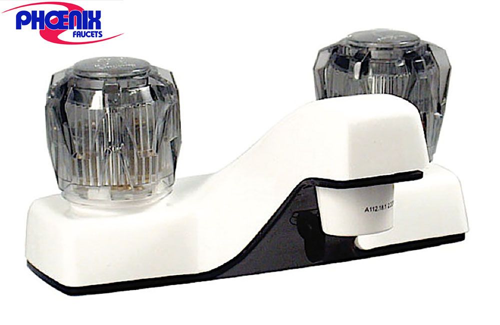 TWO HANDLE LAVATORY FAUCET, Handles: White w/Smoke handles (PF212203)