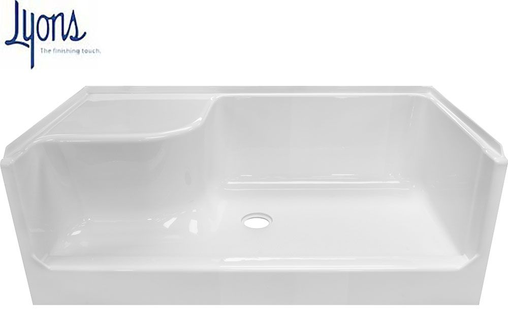 ACRYLIC VICTORY SHOWER BASE (27" x 54") CENTER  DRAIN w/SEAT, Color/Seat: LH Seat (White) 378149