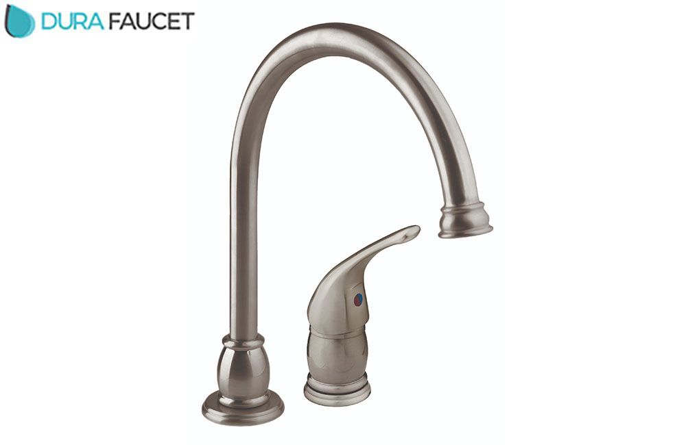 GOOSE NECK PEDESTAL KITCHEN FAUCET (w/SPRAY), Color/Finish: Satin Nickel (DF-NMK301-SN)
