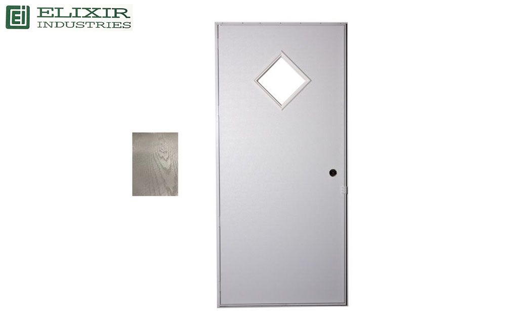 OUTSWING DOOR - VINYL STEEL (SERIES 400), Hinge Side: 36 x 80 (LH) 10 x 10 Diamond Window 210969